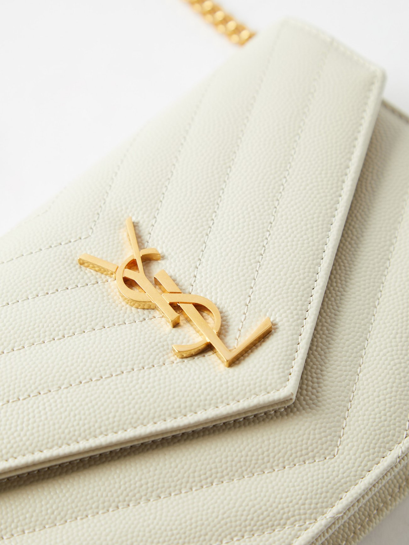 Saint Laurent Monogram Chevron-Quilted Chain Wallet - Neutrals