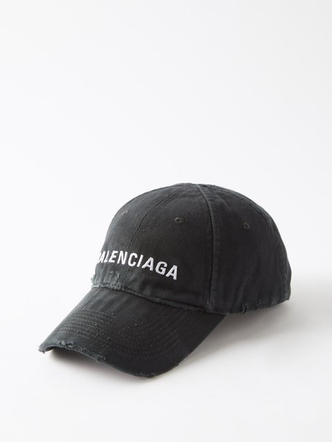Black Logo-embroidered distressed cotton baseball cap | Balenciaga