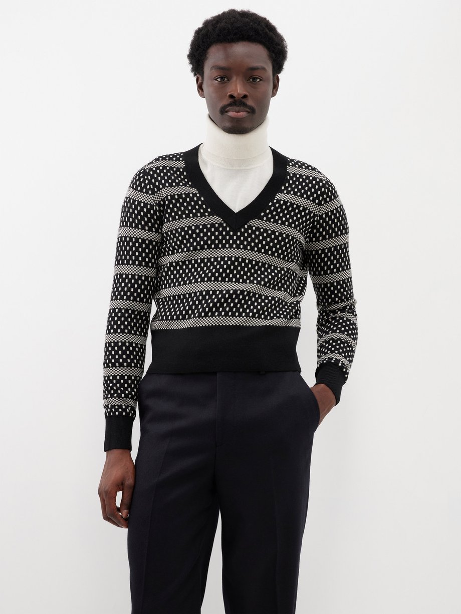 Black Cobera V-neck geometric-jacquard wool sweater | Ben Cobb x Tiger ...