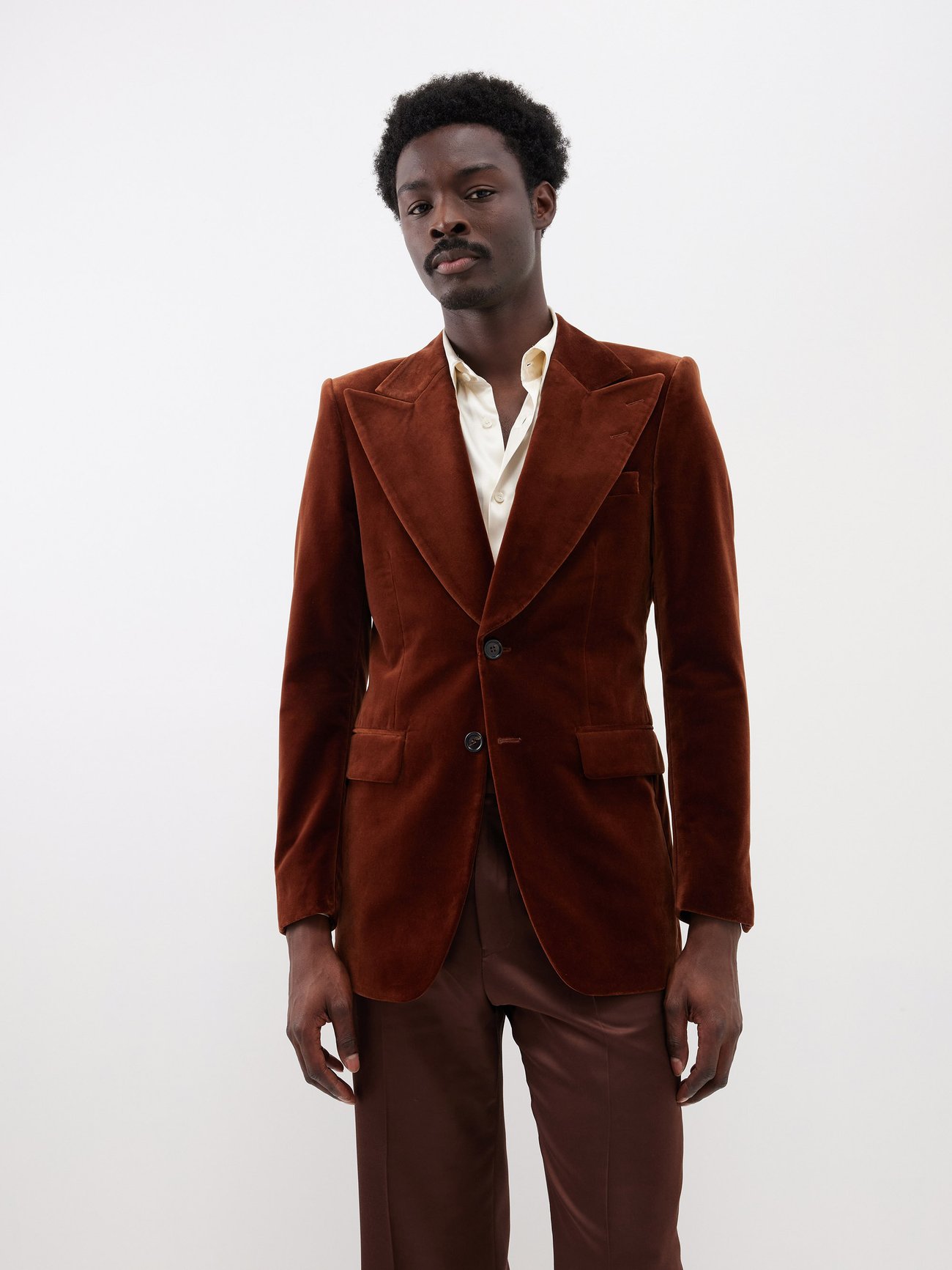 Brown Brel satin flared suit trousers, Ben Cobb x Tiger of Sweden