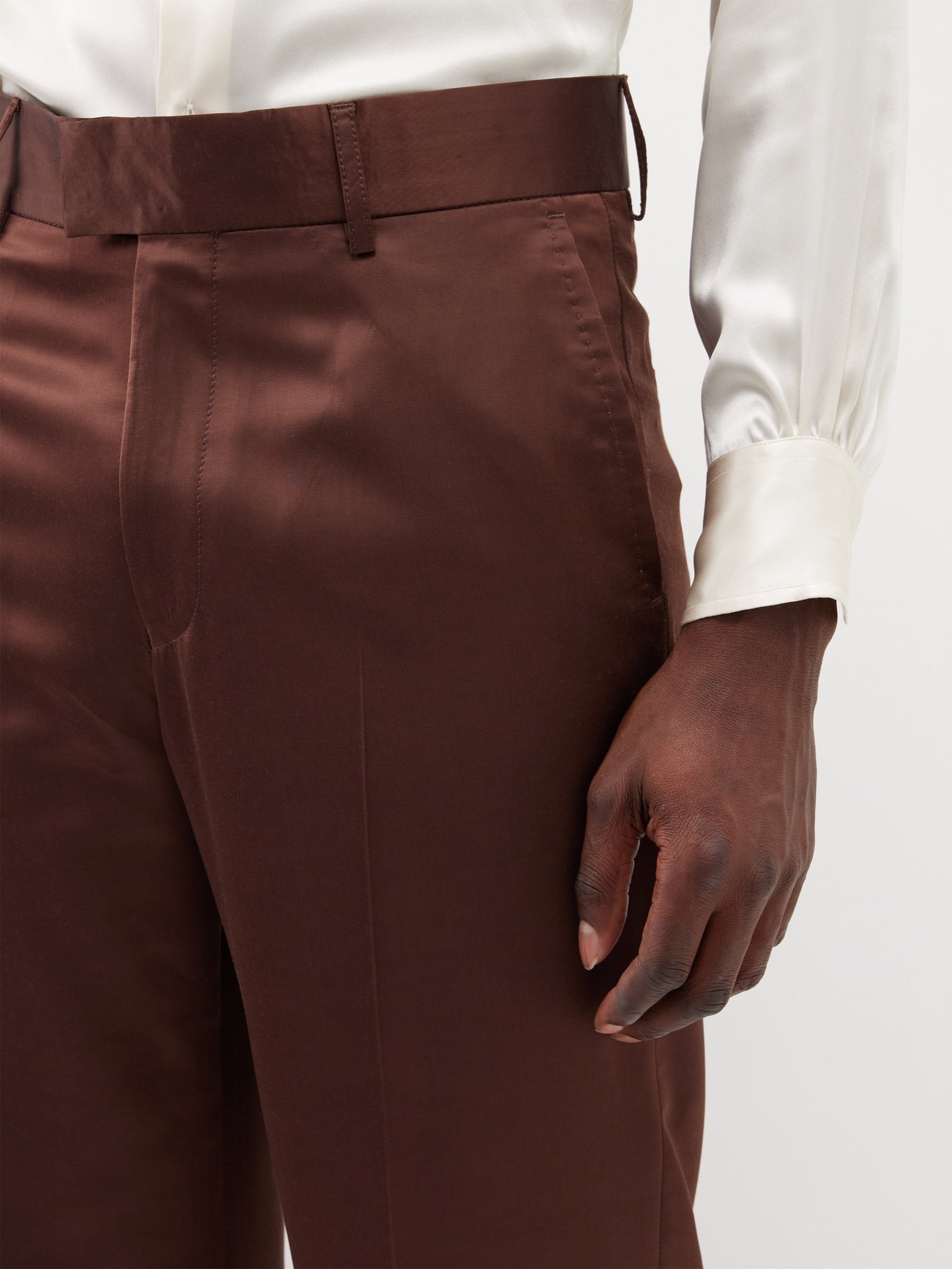 Brown Brel satin flared suit trousers, Ben Cobb x Tiger of Sweden