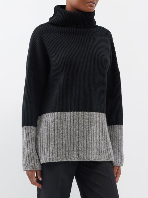 Black Colour-block cashmere and wool-blend sweater | Joseph | MATCHES UK