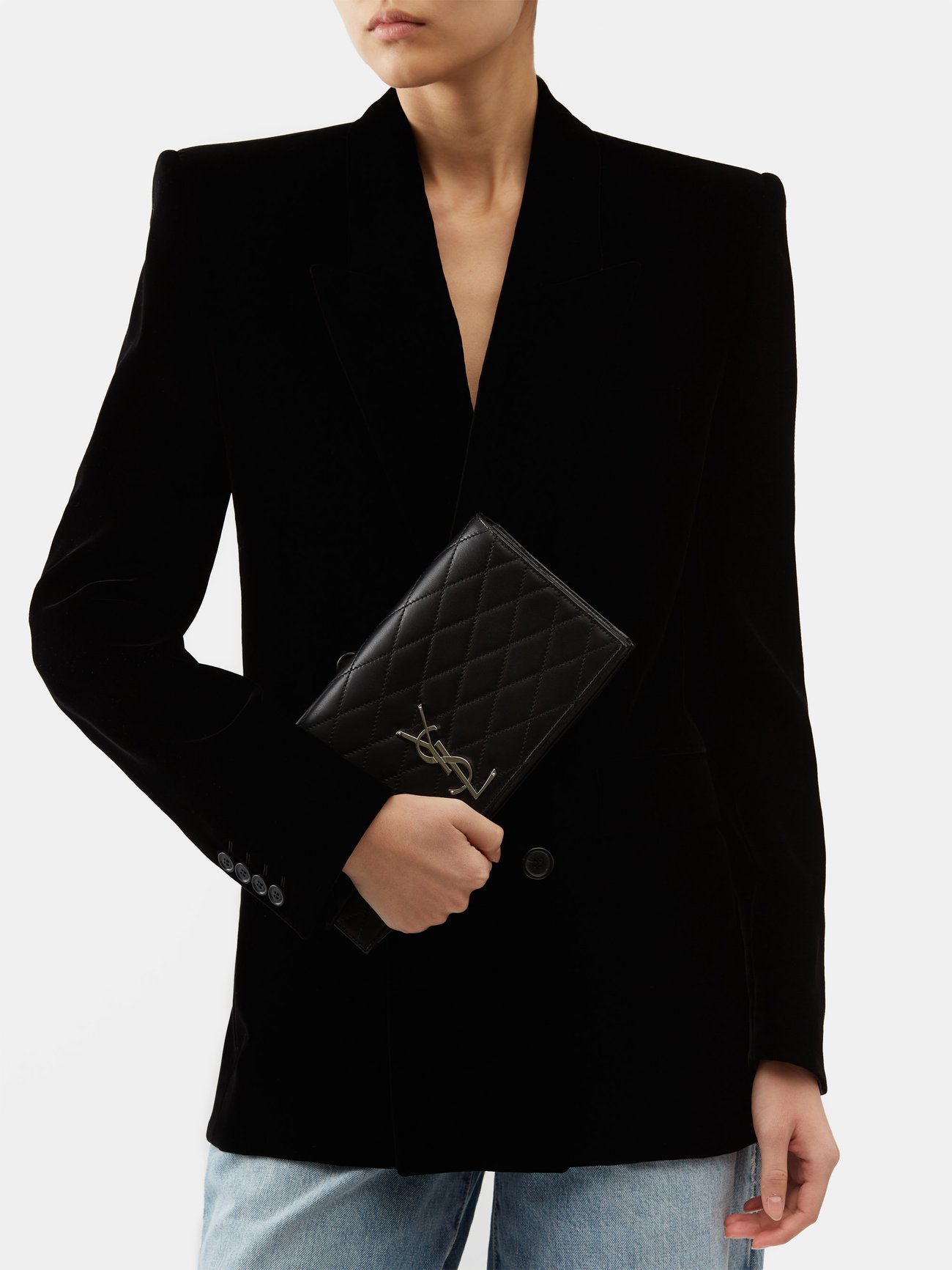 Saint Laurent Kate Quilted Leather Clutch Black Female