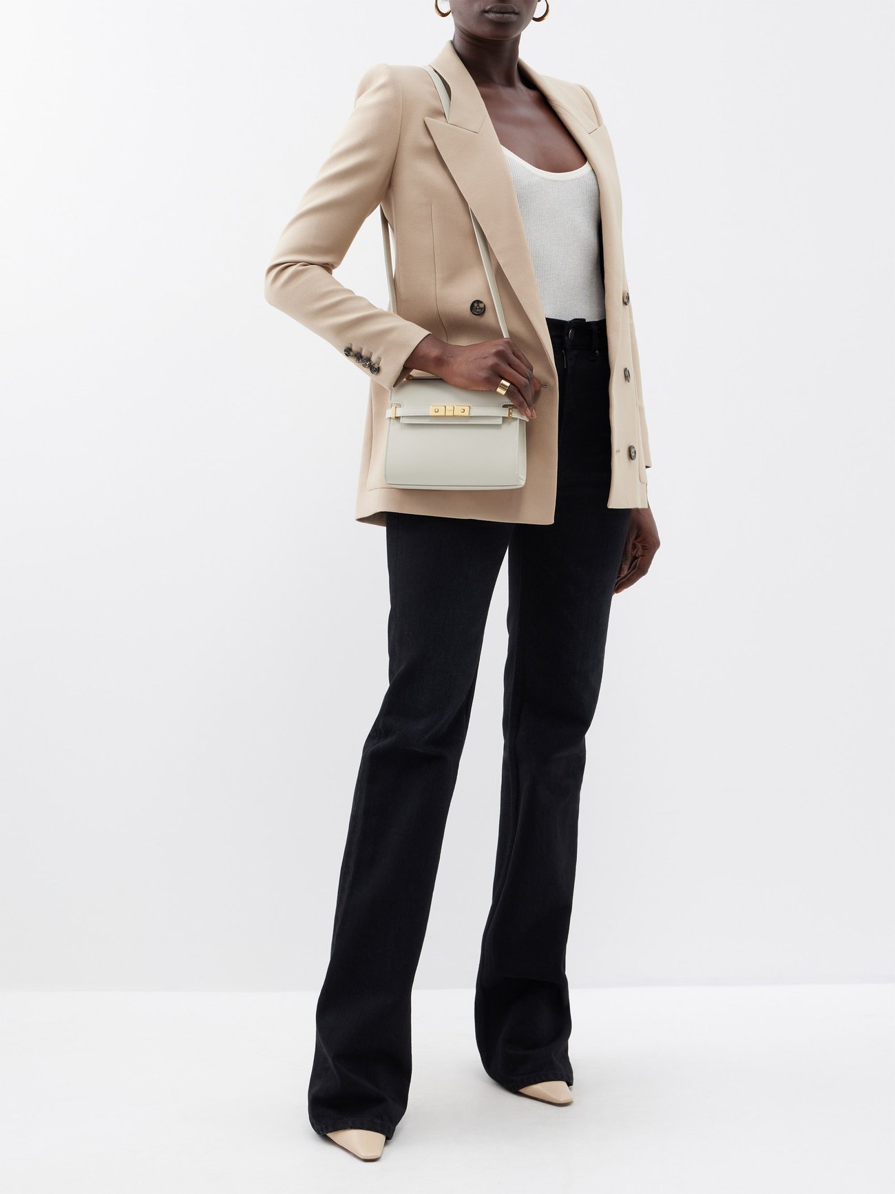 Manhattan Mini Leather Shoulder Bag in White - Saint Laurent
