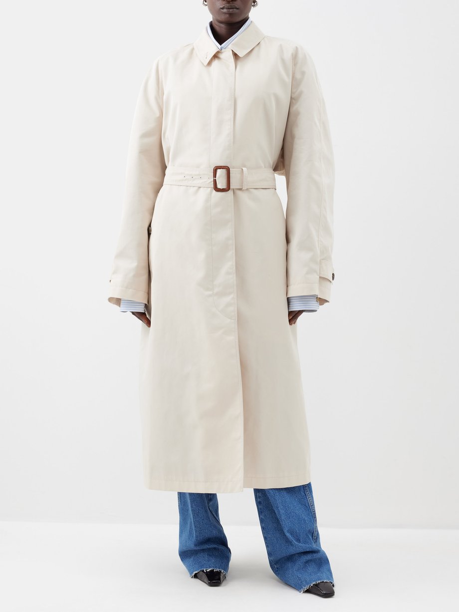 Beige Oversized cotton-blend gabardine trench coat | Gucci