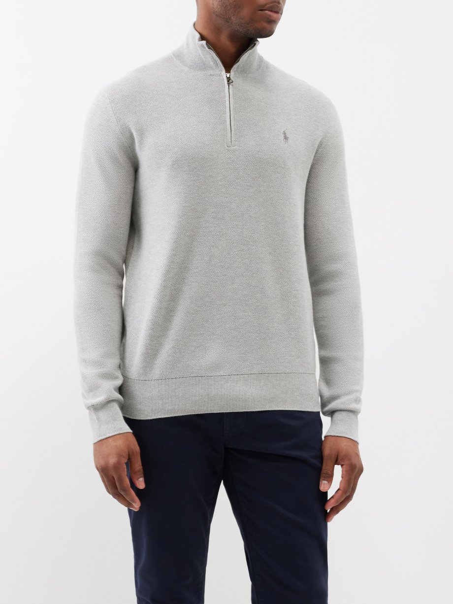Grey Quarter-zip cotton knit jumper | Polo Ralph Lauren | MATCHES UK