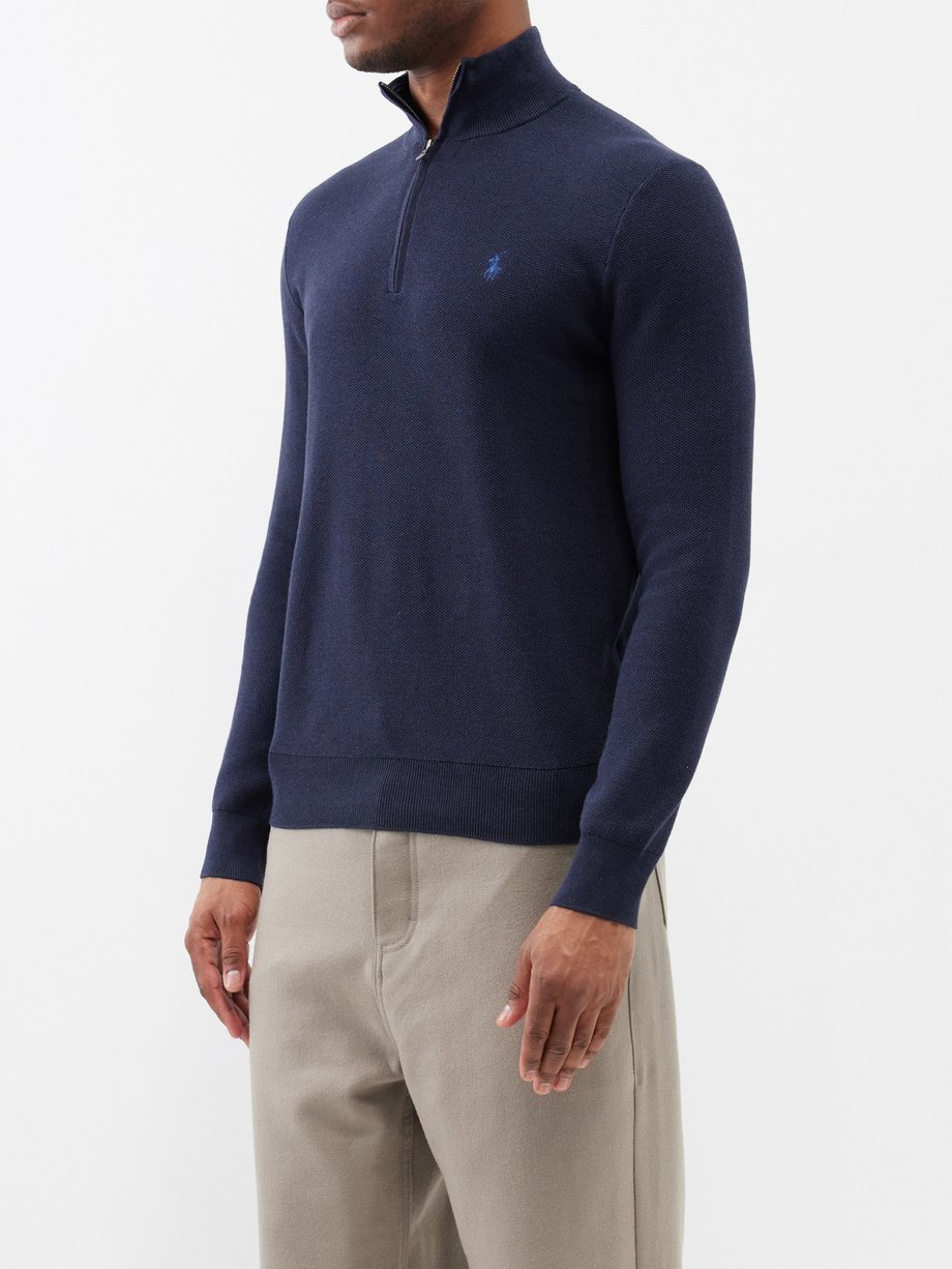 Polo Ralph Lauren - Quarter-Zip Knitted Cotton Sweater - Mens - Navy - XXL