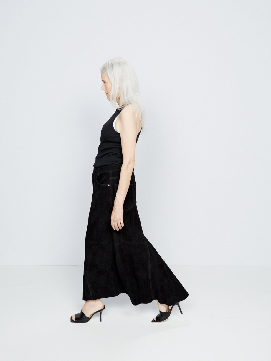 Black Suede fishtail midi skirt | Raey | MATCHESFASHION UK