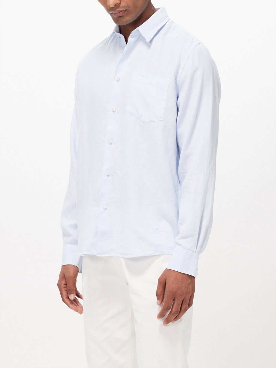 Blue Caroubis garment-dyed linen shirt | Vilebrequin | MATCHES UK