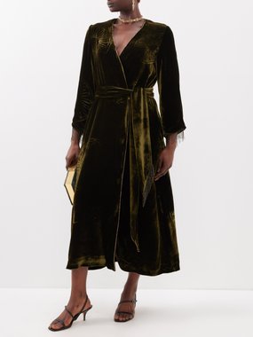 THEMIS Z Kyma embossed silk-velvet wrap dress