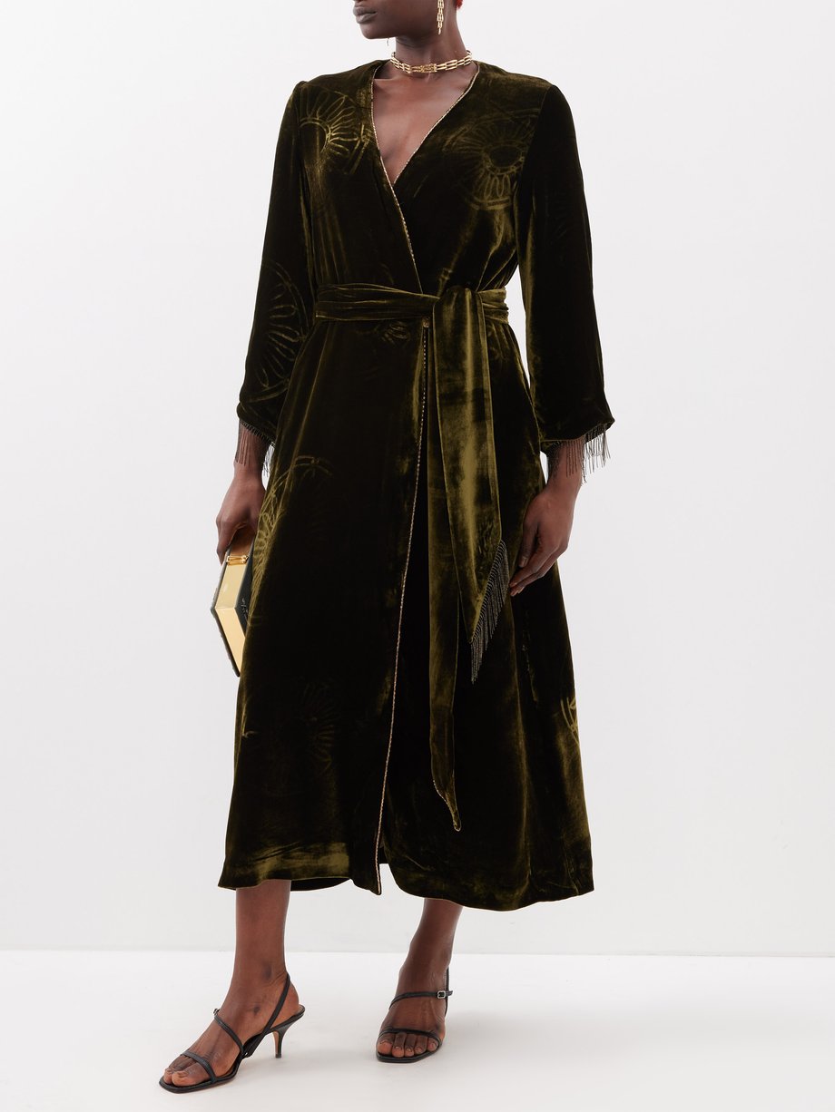 Green Kyma embossed silk-velvet wrap dress | THEMIS Z | MATCHES UK