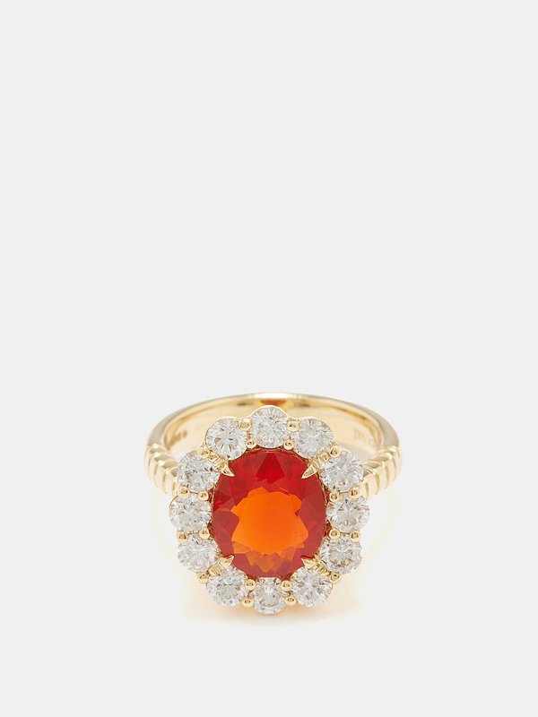 Retrouvai Heirloom diamond, fire opal & 14kt gold ring