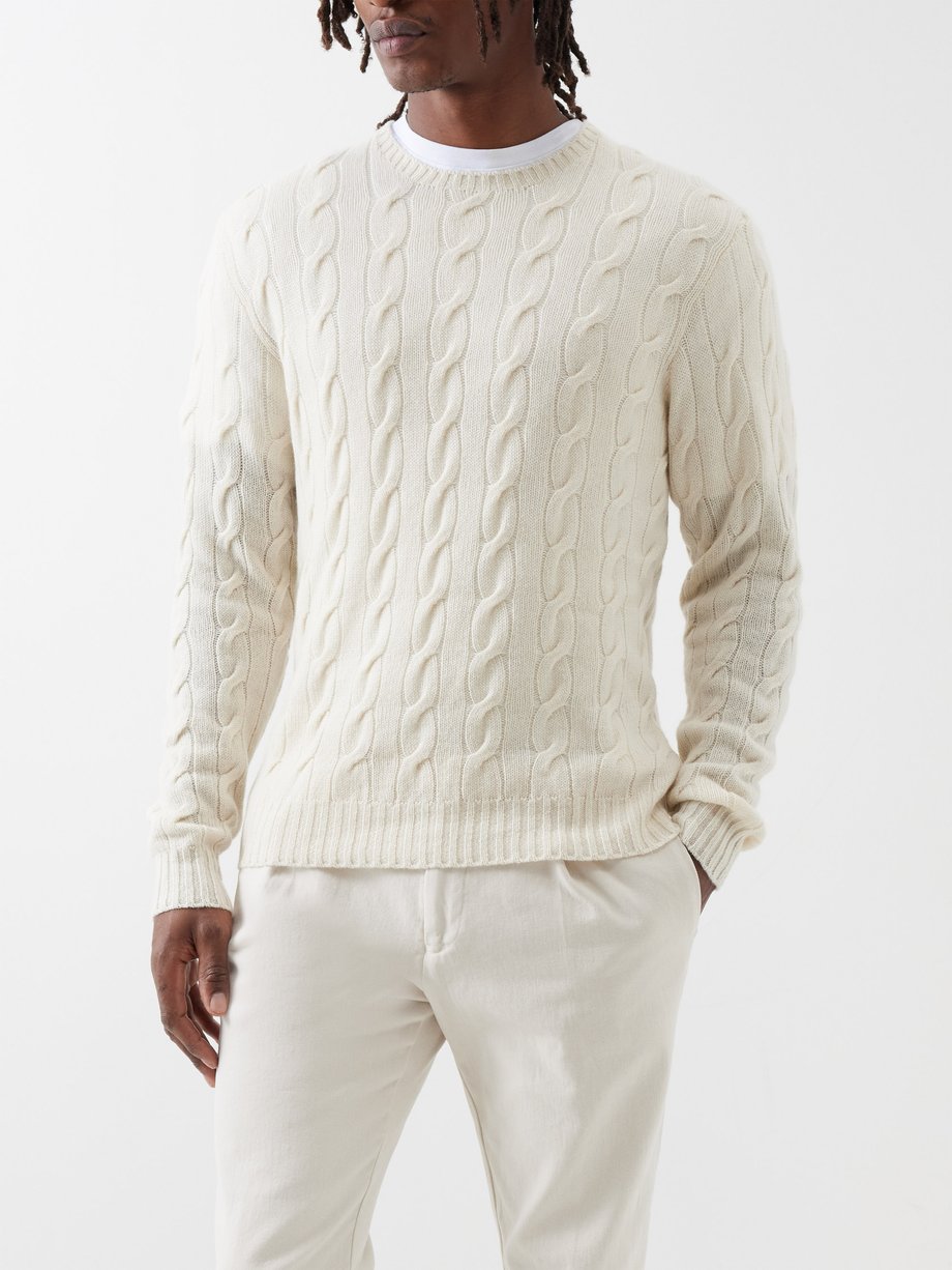 White Cable-knit cashmere sweater