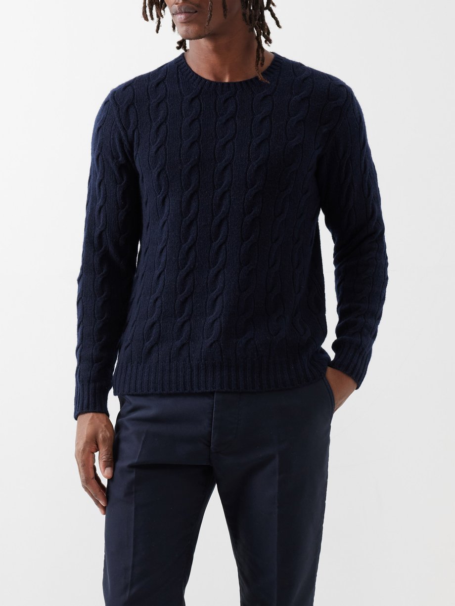 Navy Cable-knit cashmere sweater