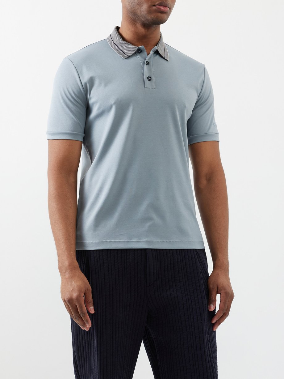 Giorgio Armani Striped-collar cotton-jersey polo shirt