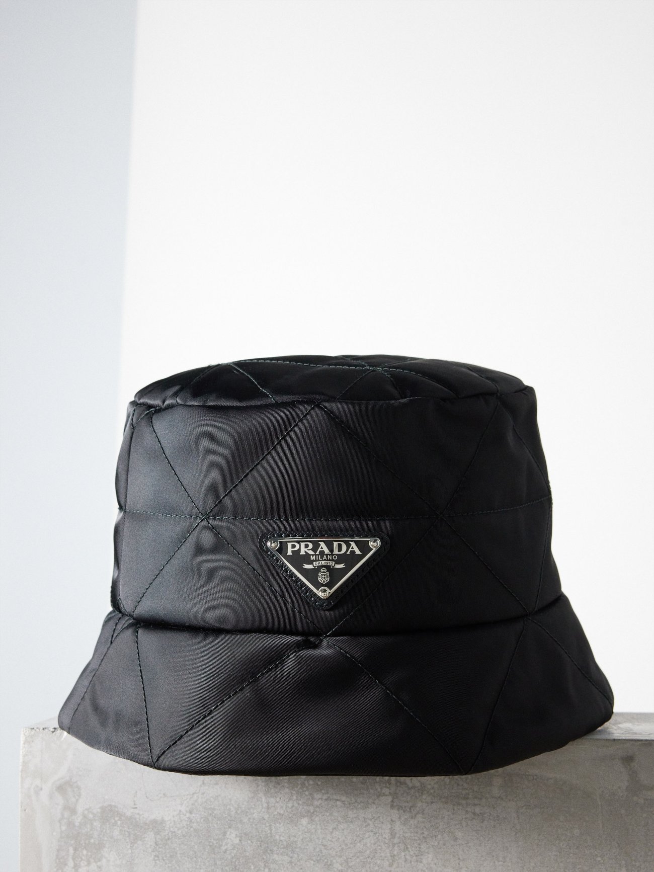 Logo plaque quilted recycled nylon bucket hat