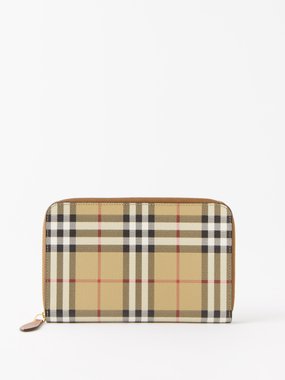 Burberry Leather-trim checked canvas travel wallet