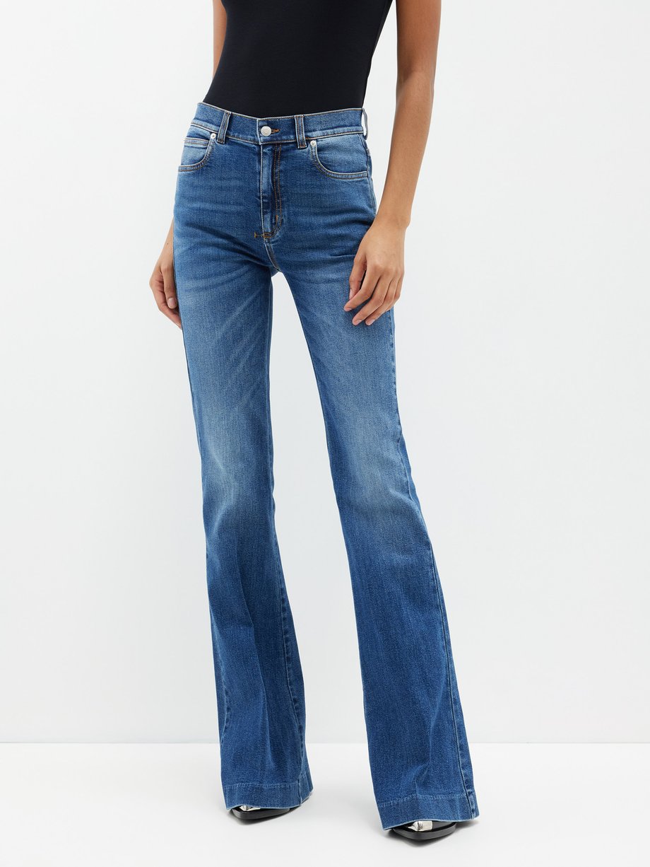 Blue High-rise stretch-denim flared jeans, Alexander McQueen