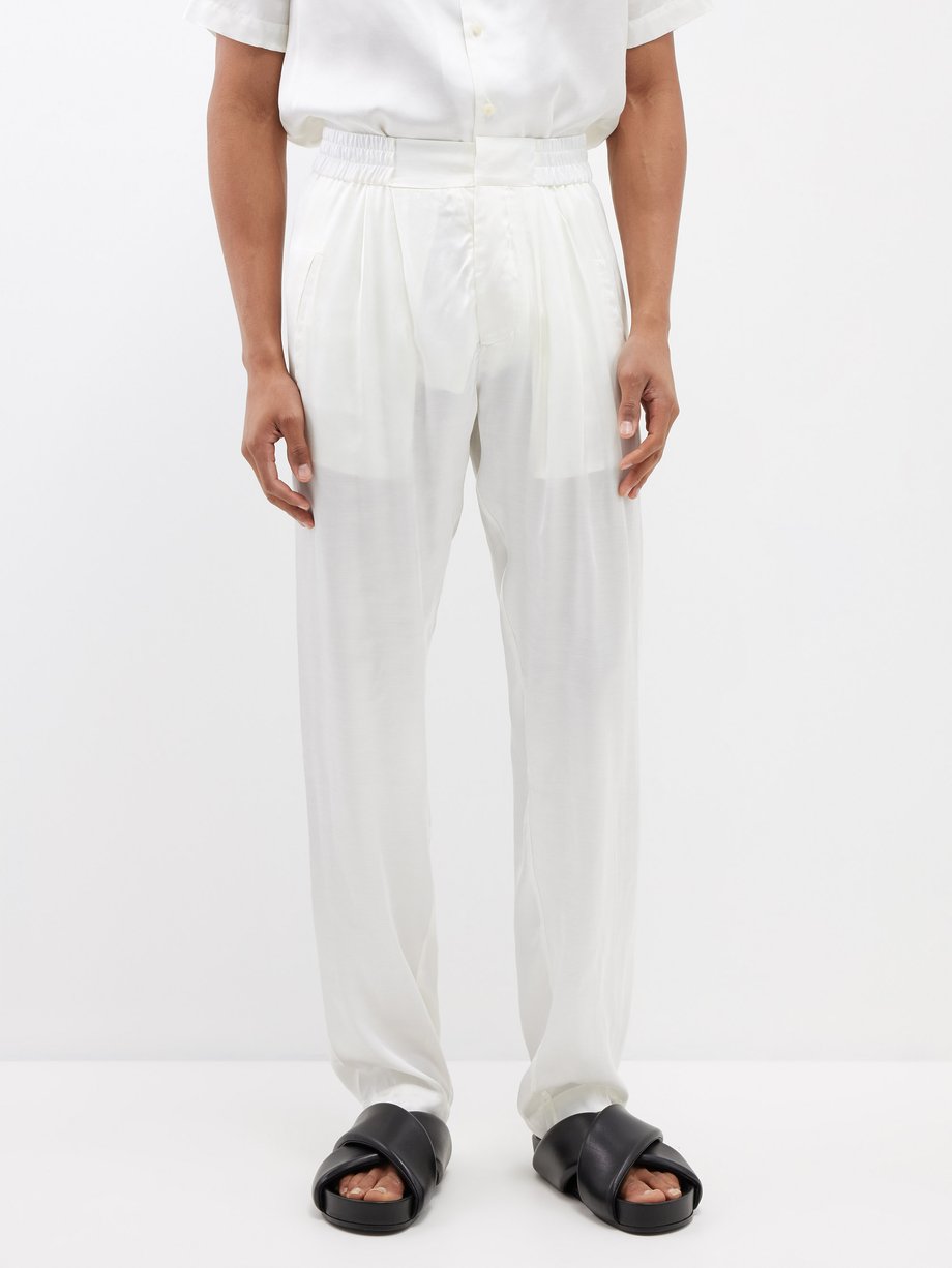 White Conrad pleated satin trousers | Delos | MATCHES UK