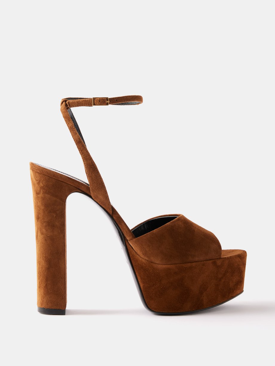Brown Jodie 95 suede platform sandals | Saint Laurent | MATCHES UK