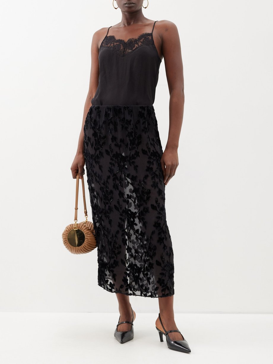 Black Ione floral-devoré chiffon slip skirt, Tibi