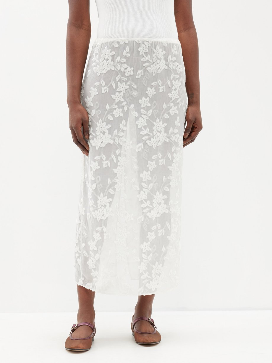 White Ione floral devoré-velvet skirt | Tibi | MATCHESFASHION US