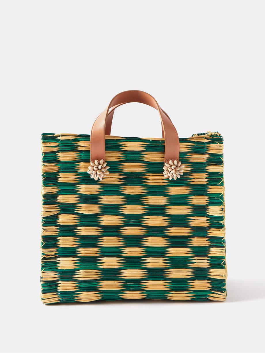 Green Green Tom Tom checked shell-embellished reed bag | Heimat ...