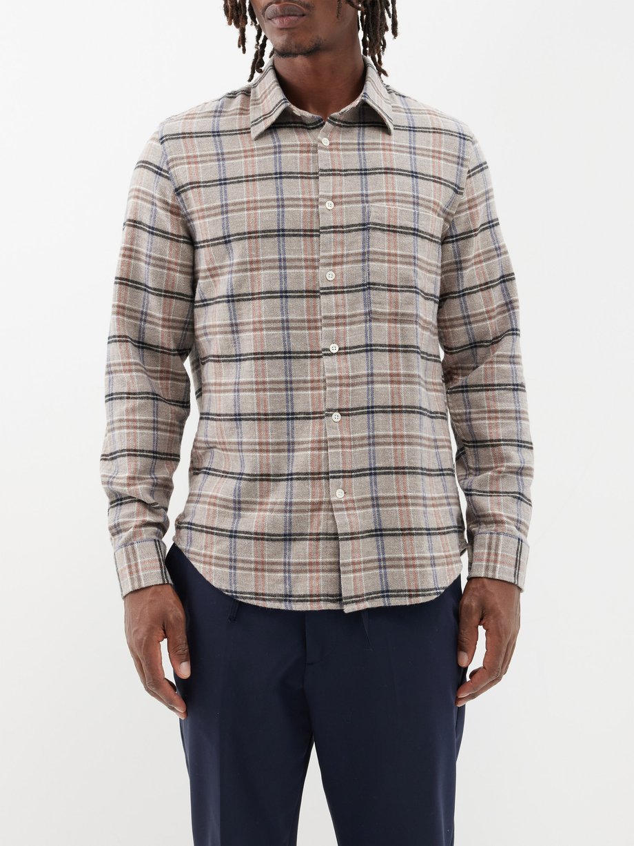 Beige Arne checkered long-sleeve shirt | NN.07 | MATCHES UK