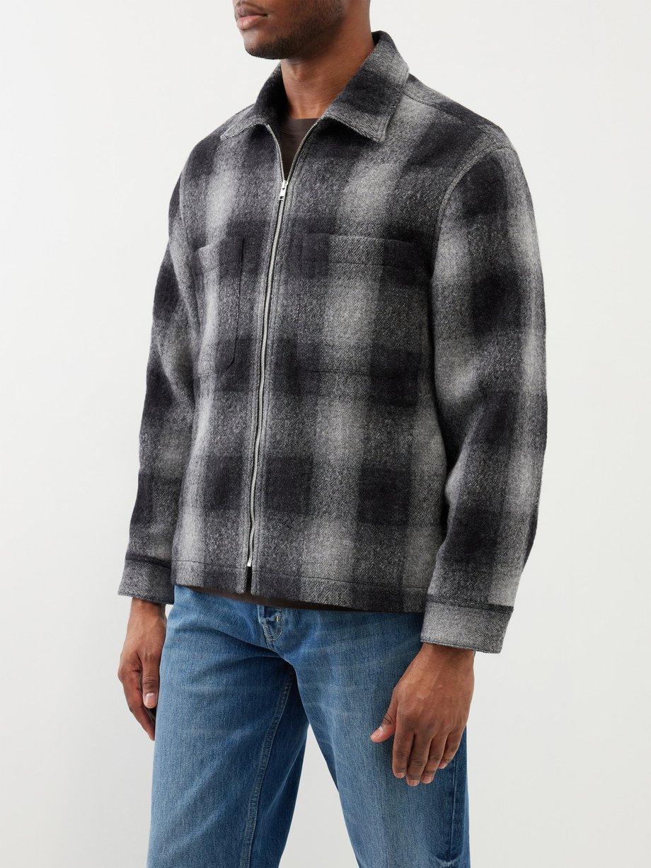 Grey Plaid zip-up virgin-wool overshirt | FRAME | MATCHES UK