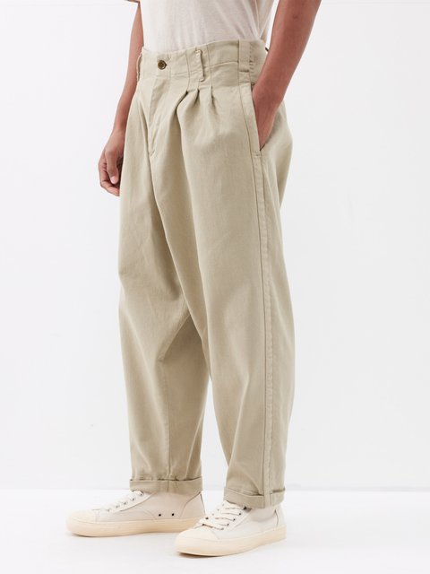 Beige Cotton-twill straight-leg trousers, Burberry