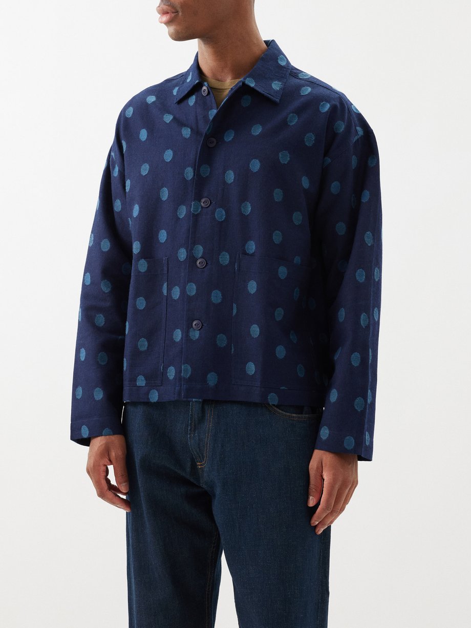 YMC PJ dot-jacquard cotton-blend overshirt