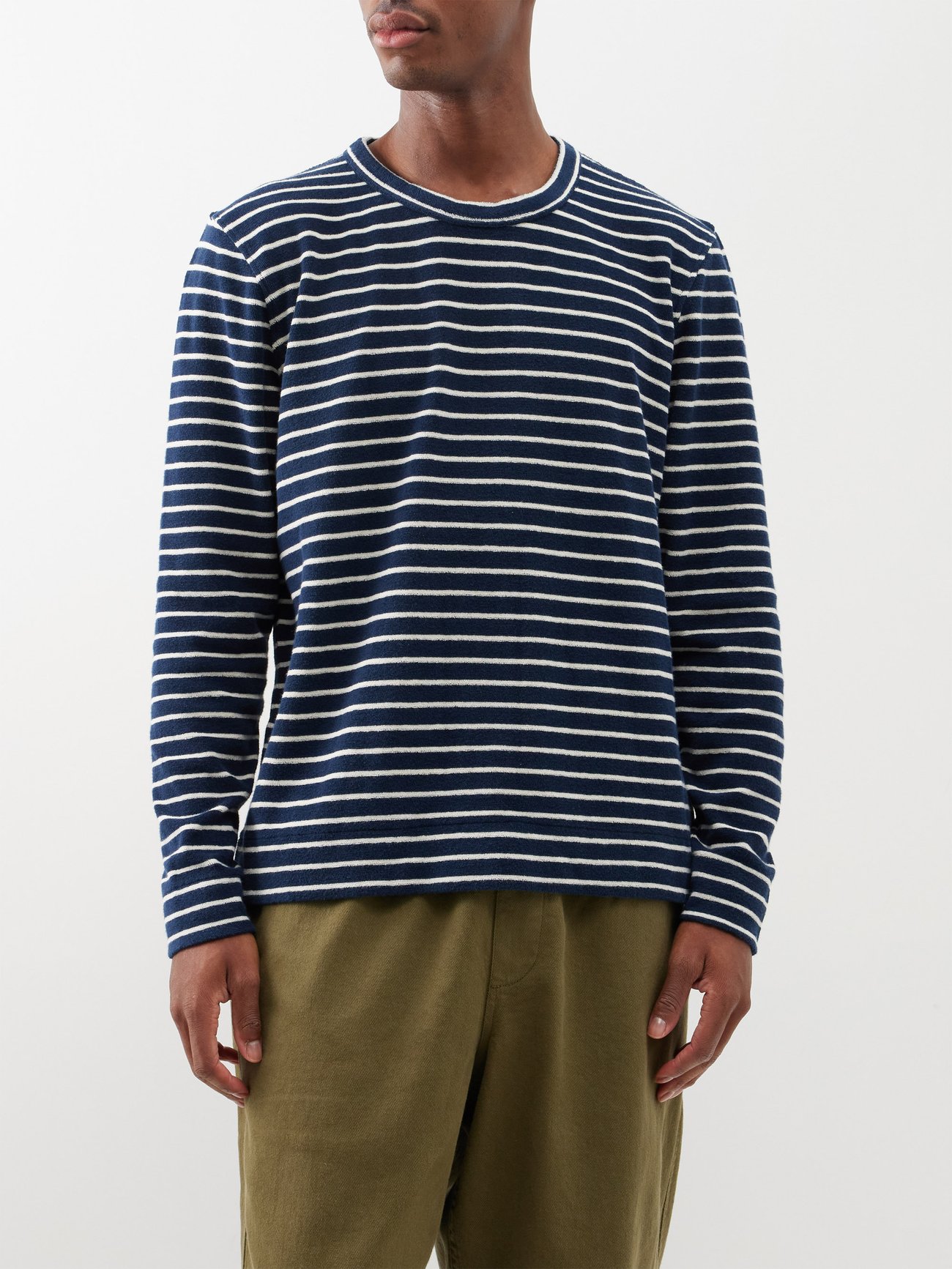 Multicoloured Jacquard-knit striped-cotton long sleeve T-shirt