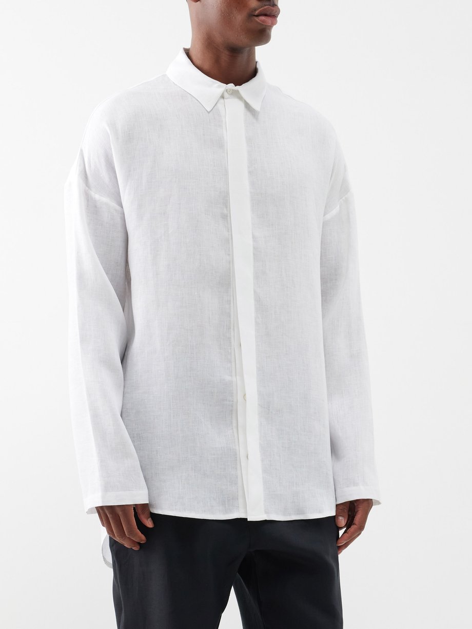 White Dropped-shoulder linen shirt | Albus Lumen | MATCHES UK