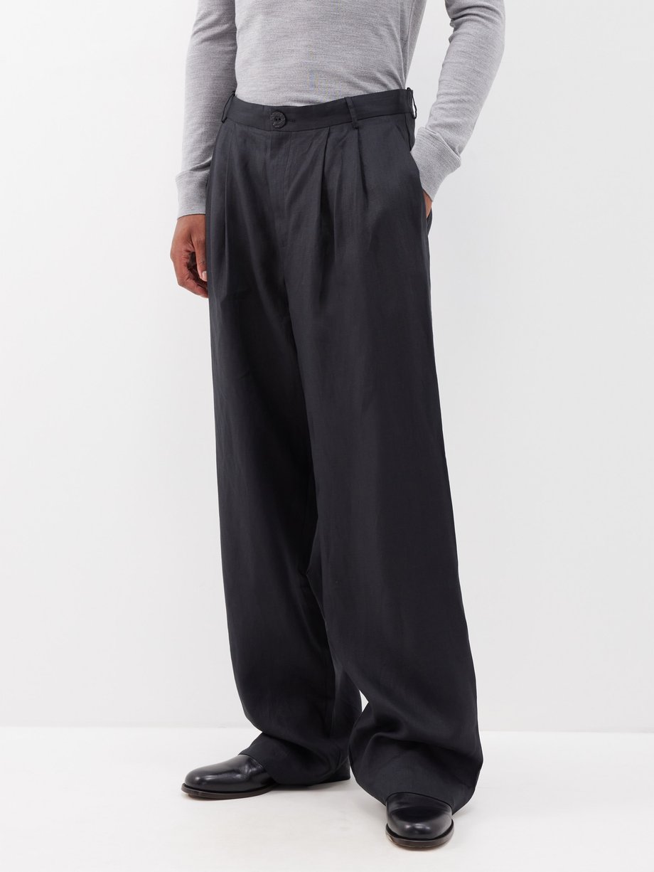Black Pleated linen wide-leg trousers | Albus Lumen | MATCHES UK