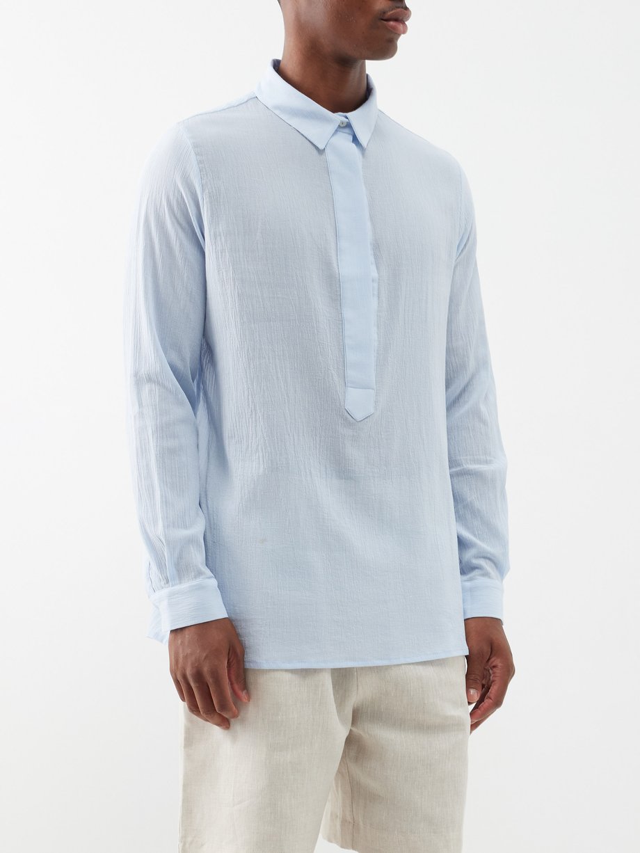 Blue Fidera puckered cotton-muslin shirt | Albus Lumen | MATCHES UK