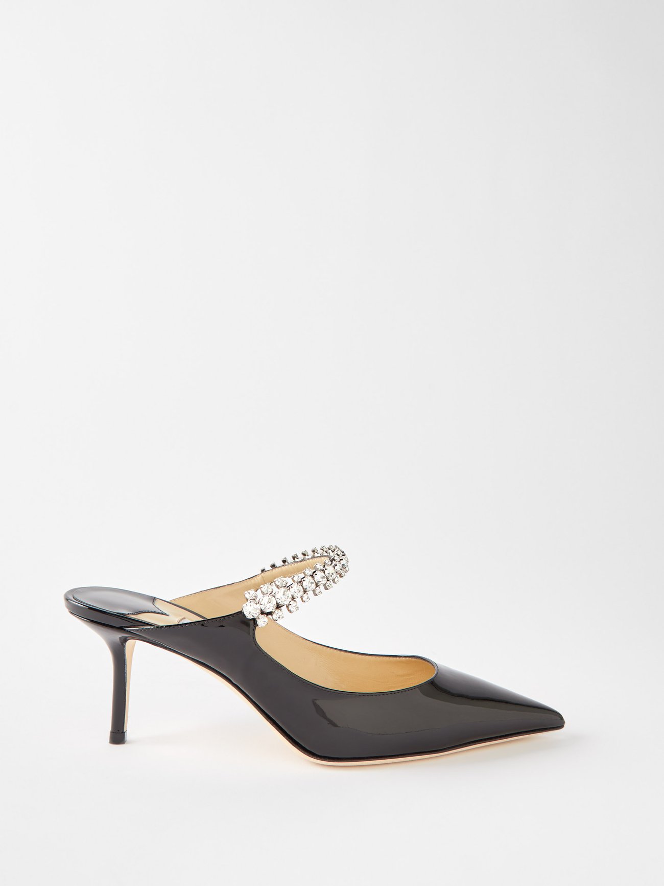 Bing 65 crystal-strap patent-leather mules