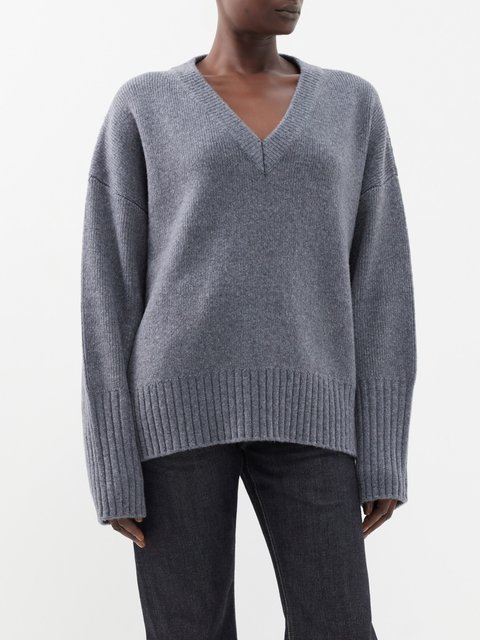 Brunello Cucinelli // Grey Sequin Knit V-Neck Sweater – VSP Consignment