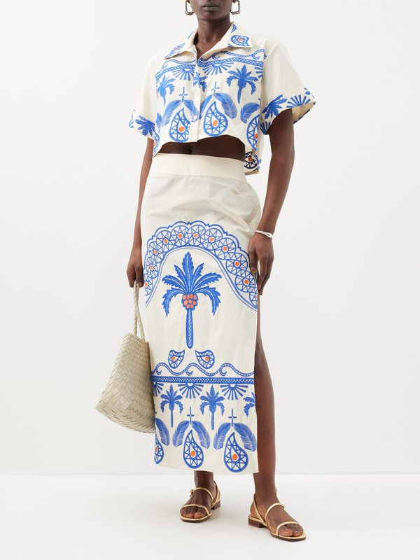 Johanna Ortiz Manyattas embroidered cotton-blend cropped shirt