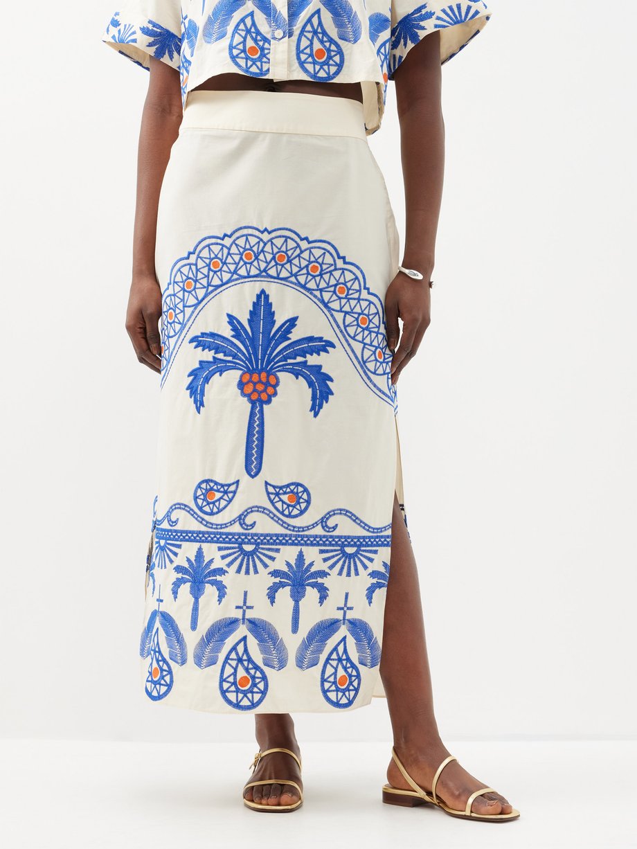 Johanna Ortiz Nature Walk embroidered cotton-blend midi skirt