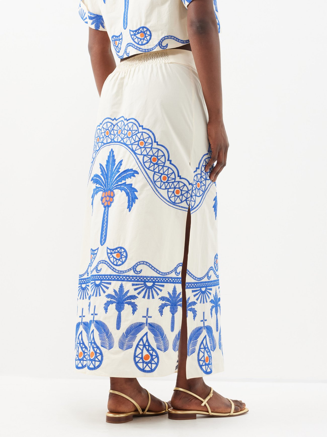 White Nature Walk embroidered cotton-blend midi skirt | Johanna Ortiz |  MATCHESFASHION US