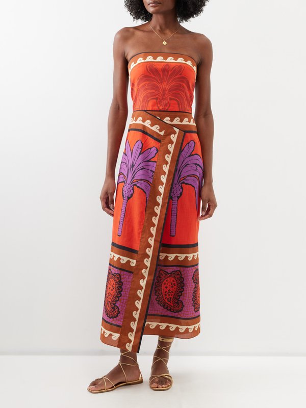 Red East Africa cotton strapless dress, Johanna Ortiz