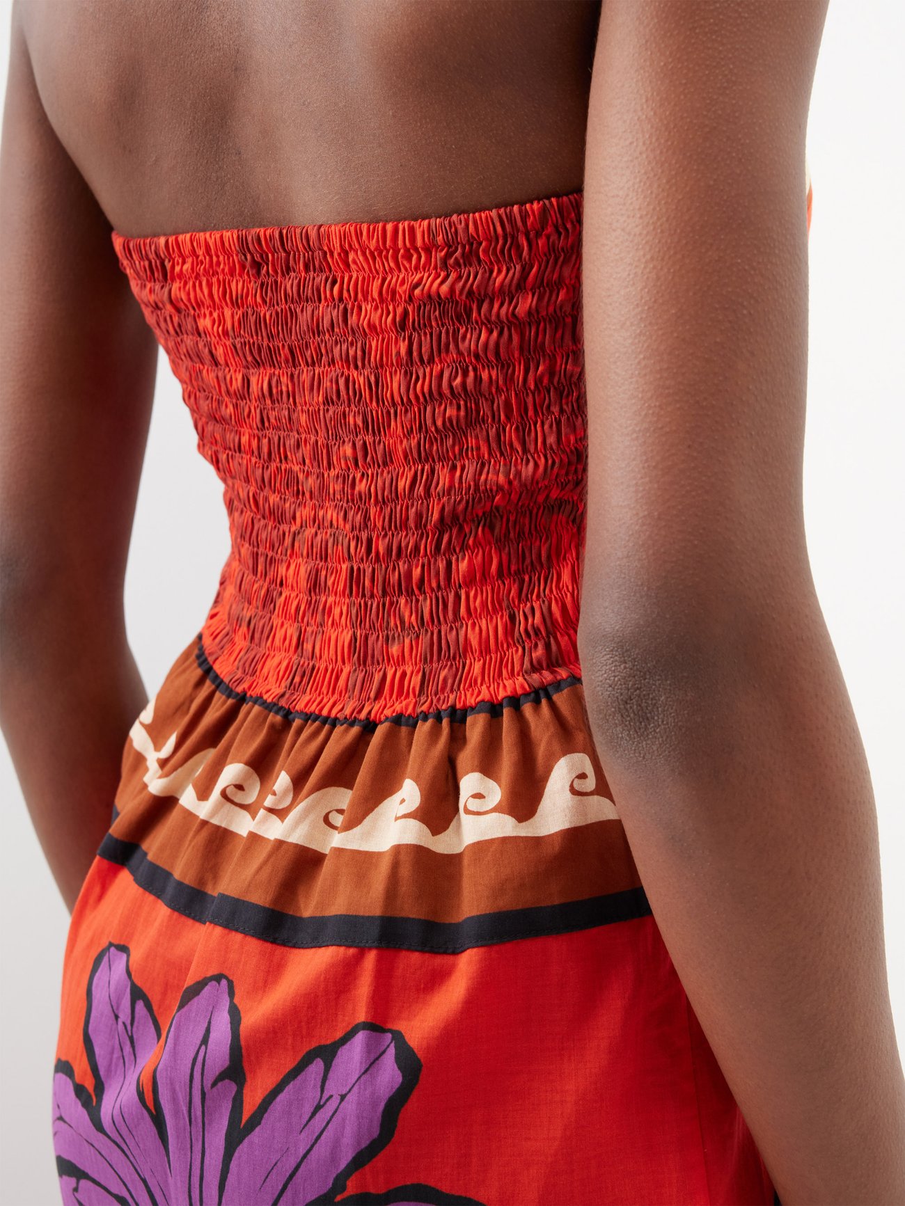 Red East Africa cotton strapless dress, Johanna Ortiz