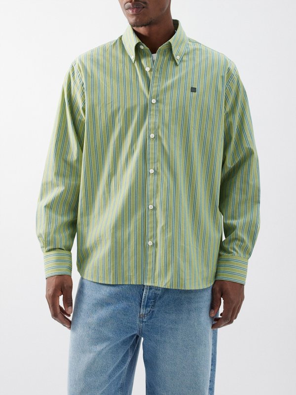 Green Sarno Face-patch striped cotton-poplin shirt | Acne Studios