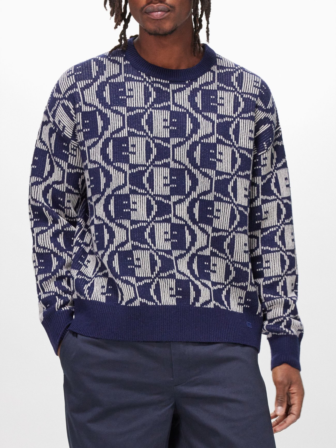 Face-patch jacquard wool-blend sweater