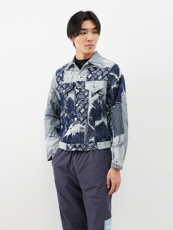 Blue Patchwork-print denim trucker jacket | Aries | MATCHES UK