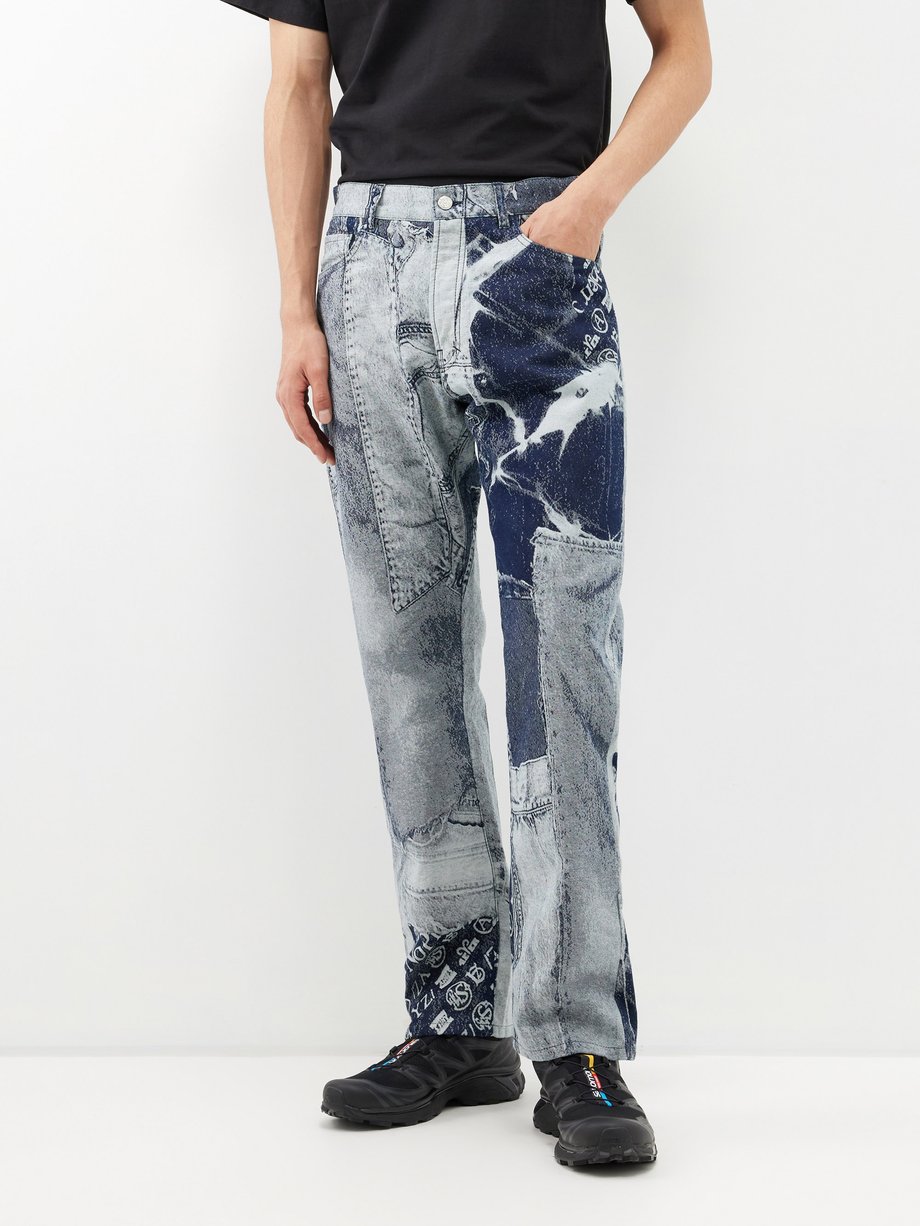 Blue Lilly jacquard-patchwork straight-leg jeans, Aries
