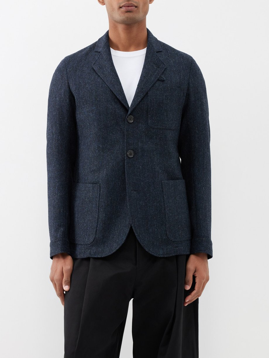 Navy Solms wool-herringbone suit jacket | Oliver Spencer | MATCHES UK