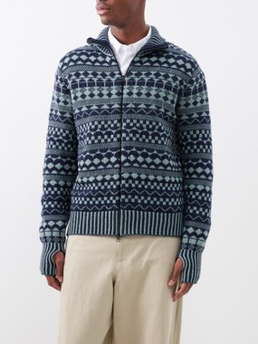 Oliver Spencer Graphic intarsia extra-fine wool zip-up sweater