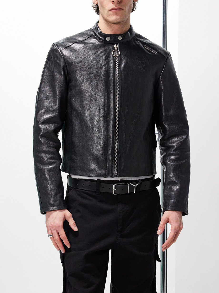 Black Laffete textured leather jacket | Acne Studios | MATCHES UK