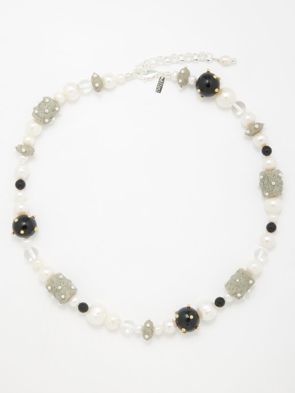 éliou Peyton, pearl, onyx and silver-plated necklace